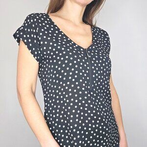 My Michelle Black and White Polka Dot Short Sleeve Blouse Size Medium